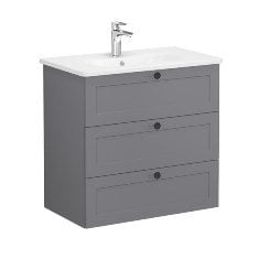 Vitra Root Classic 68927 Lavabo Dolabı, Üç Çekmeceli, 80 Cm, Mat Gri, Yuvarlak Lavabolu